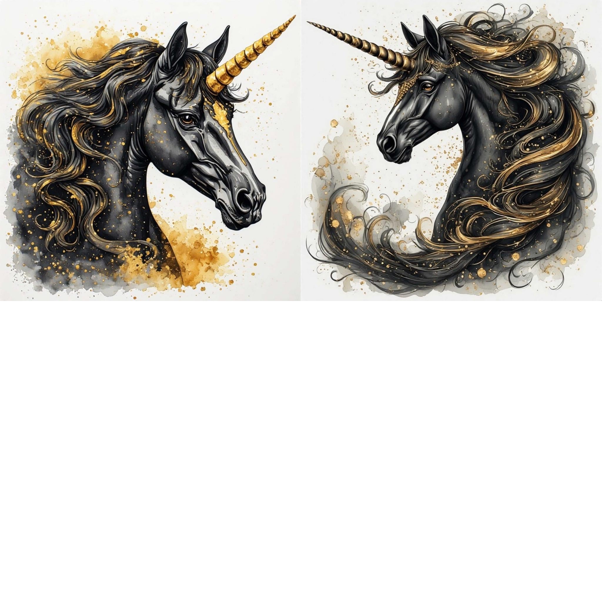 Black and Gold Unicorn Watercolor Clipart Bundle JPG - 26 Luxury ...