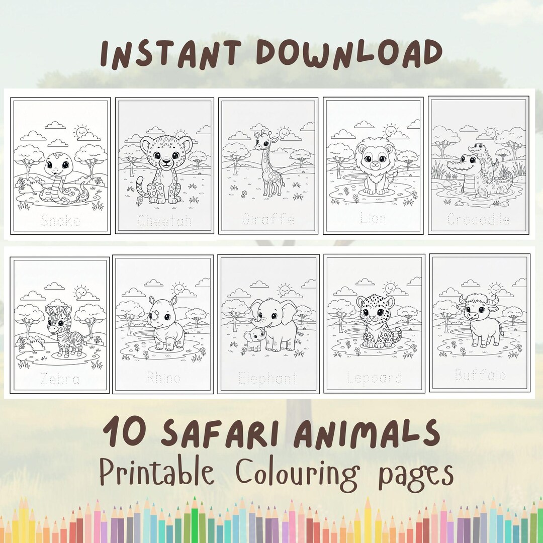 10 Cute Printable Kids Colouring Sheets | Safari Animal Coloring Pages ...
