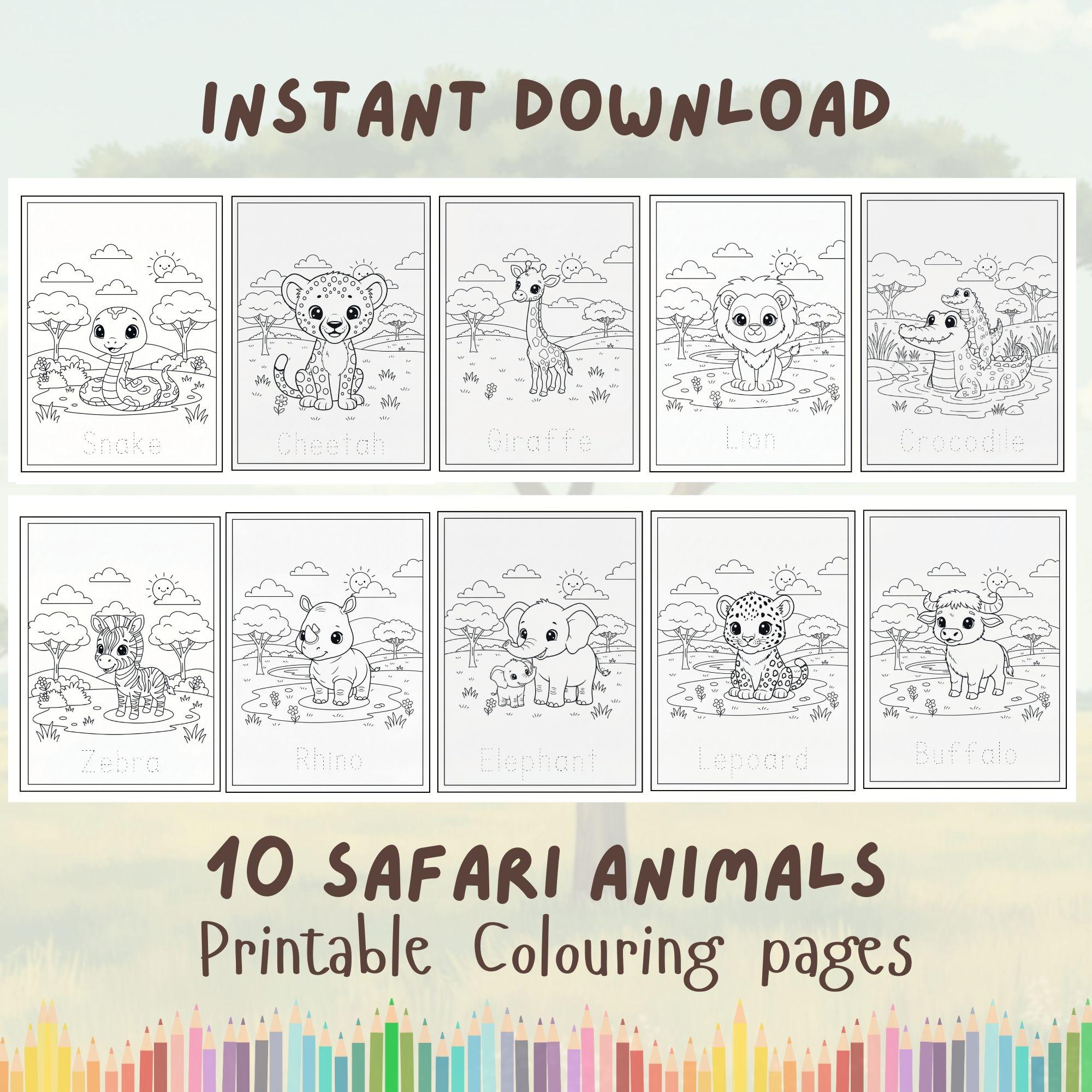 10 Cute Printable Kids Colouring Sheets | Safari Animal Coloring Pages ...