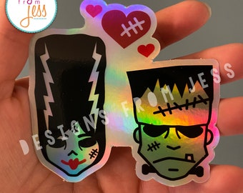 Frankenstein & Bride Sticker: Gothic Horror Love, Waterproof Vinyl Decal, Valloween Valentine