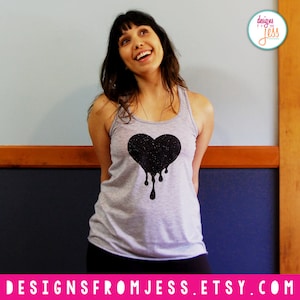 Black Glitter Bleeding Heart Racerback Tank - Dripping with Love Heart Tank top