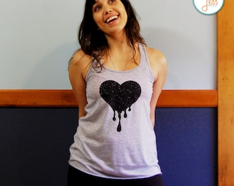 Black Glitter Bleeding Heart Racerback Tank Top