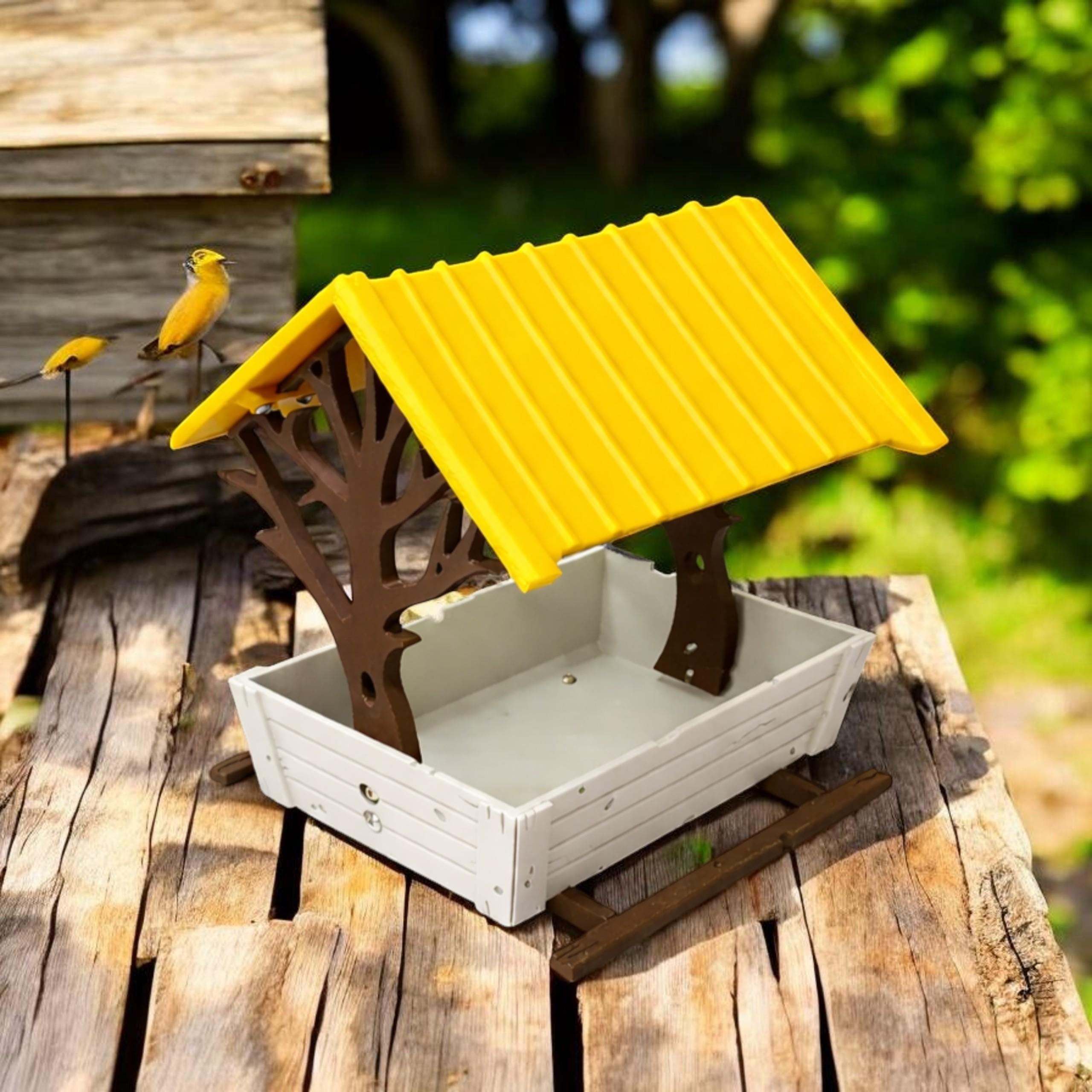 Rustic Bird Feeder Outdoor | Yellow Roof Garden Decor | Tree Branch Design — photo 1 of 18