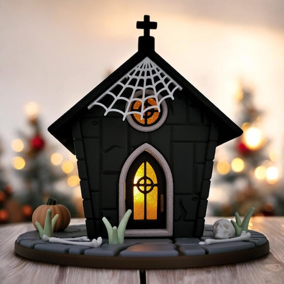 Spooky Gothic Fairy House Indoor Decor Whimsical Halloween Village LED Figurine Handmade