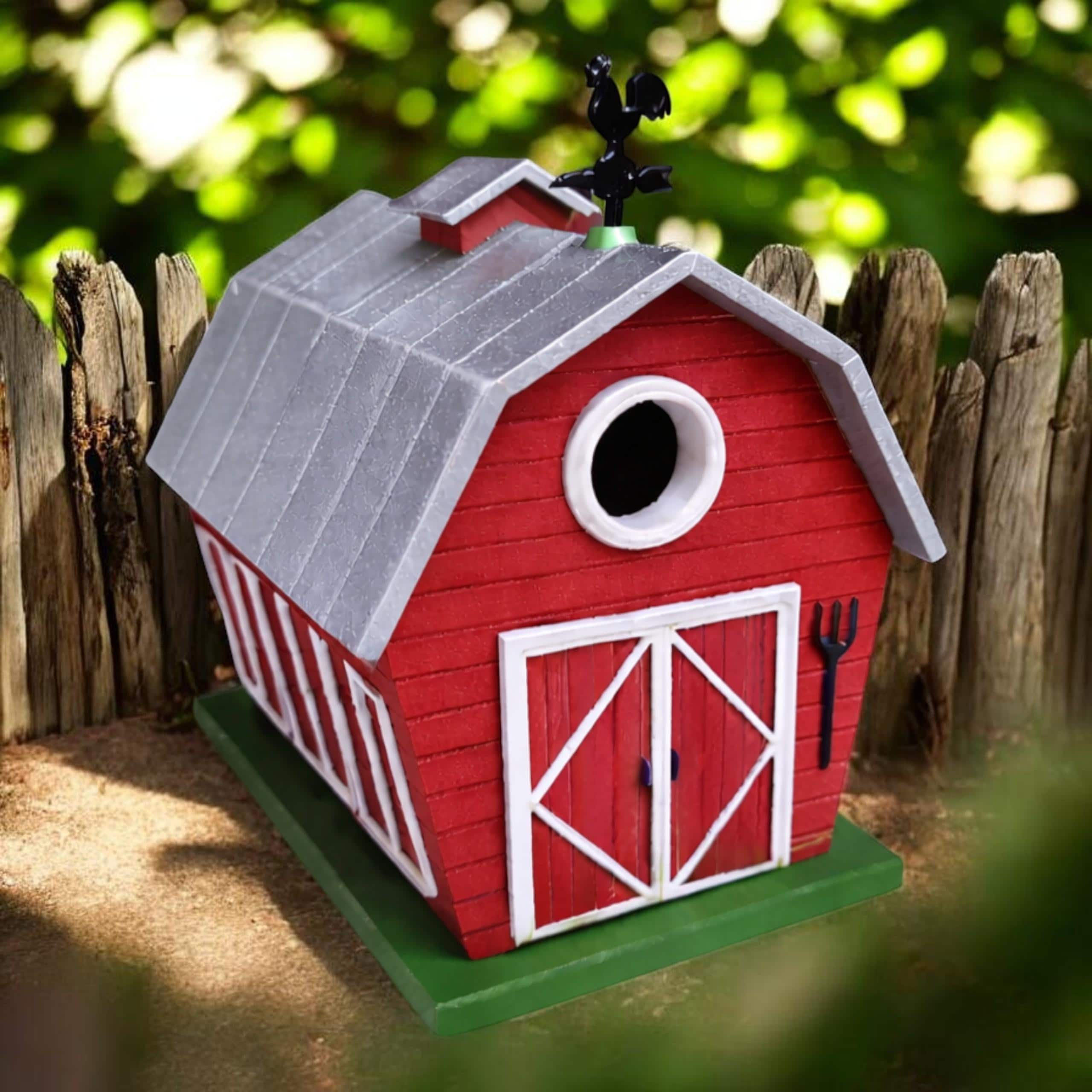 Red Barn Birdhouse, Rustic Outdoor Garden Decor with Weather Vane — photo 1 of 19