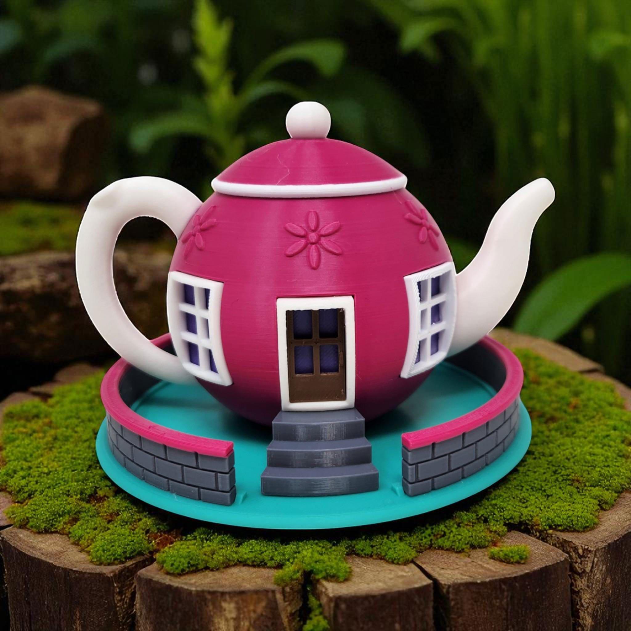 Teapot Fairy House Indoor Decor Whimsical Fantasy Village LED Lantern Figurine Handmade — photo 1 of 10