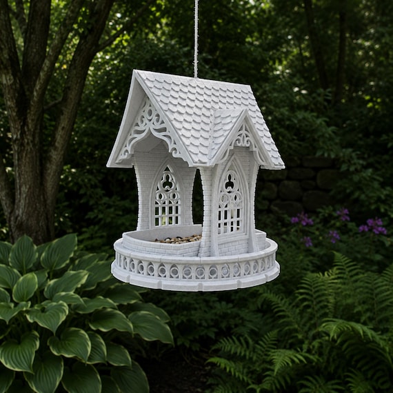 Gothic Bird Feeder Hanging Garden Decor, Victorian Cathedral Style, Cottagecore Outdoor Accent, Bird Lover Gift