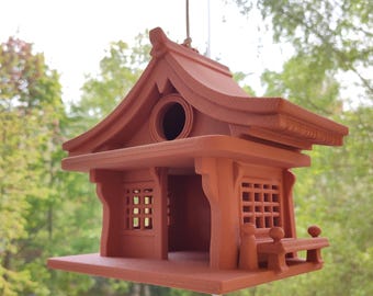 Japanese Birdhouse Zen Garden Style Hanging Bird Feeder Dojo Inspired Outdoor Decor Gift
