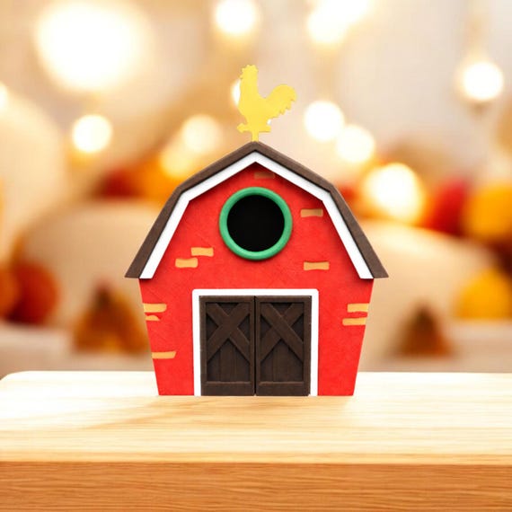 Barn Birdhouse Rooster Outdoor Garden Decor Rustic Farmhouse Habitat Shelter Handmade