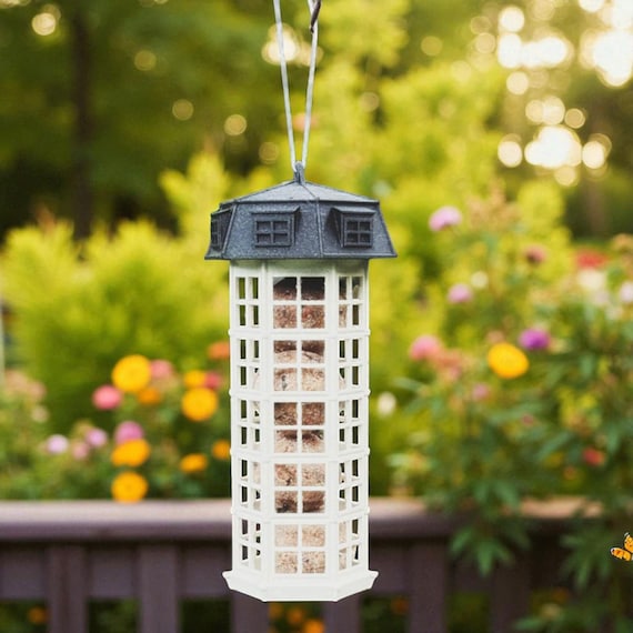 Vintage Style Suet Ball Bird Feeder with Roof, Outdoor Garden Decor