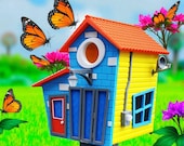 Toon Style Bird House, 3D Printed Whimsical Birdhouse, Custom Two-Color Outdoor Garden Decor, Bird Lover Gift — photo 2 of 8
