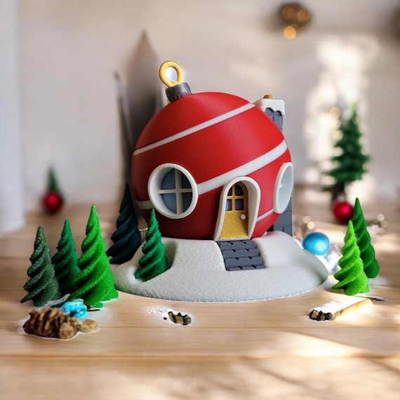 Christmas Bauble Fairy House Indoor Decor Whimsical Holiday Village LED Figurine Handmade