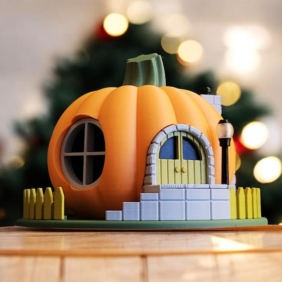 Pumpkin Fairy House Indoor Decor Whimsical Halloween Village LED Lantern Figurine Handmade