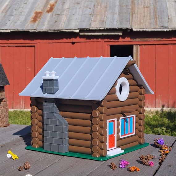 Log Cabin Birdhouse, Rustic Outdoor Bird Nesting Box with Weather-Resistant Design