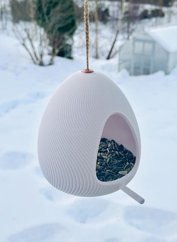 Egg-Shaped Hanging Bird Feeder, 3D Printed PLA, Modern Garden Decor
