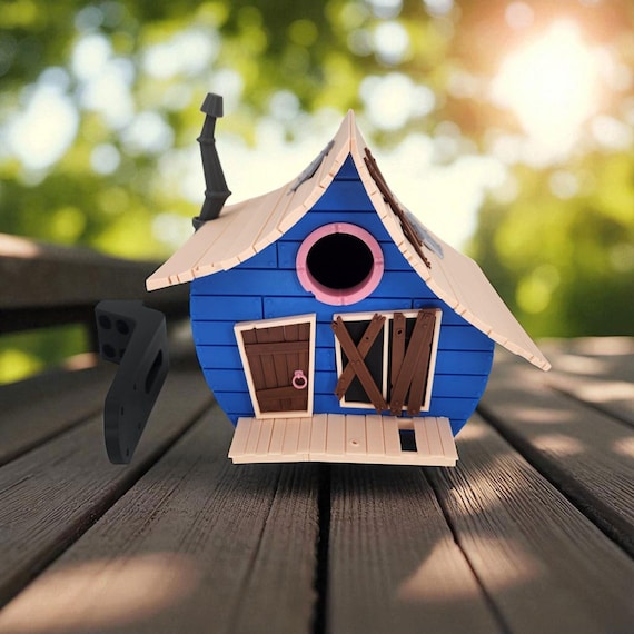 Rustic Birdhouse Cabin Outdoor Garden Decor with Custom Color Options