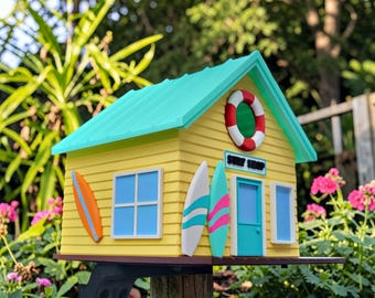 Tienda de surf, casita para pájaros, playa costera, jardín tropical, decoración náutica, regalo para amantes del océano