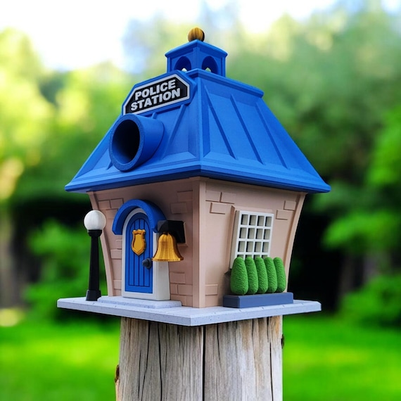 Police Birdhouse Outdoor, Rustic 3D Printed Garden Decor