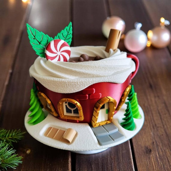 Christmas Hot Chocolate Fairy House Indoor Decor Whimsical Holiday Village LED Figurine Handmade