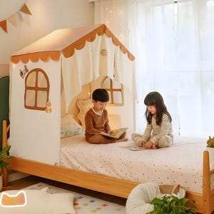 Kids Bed Tent Playhouse – Cozy Half Bed Canopy with Mosquito Net