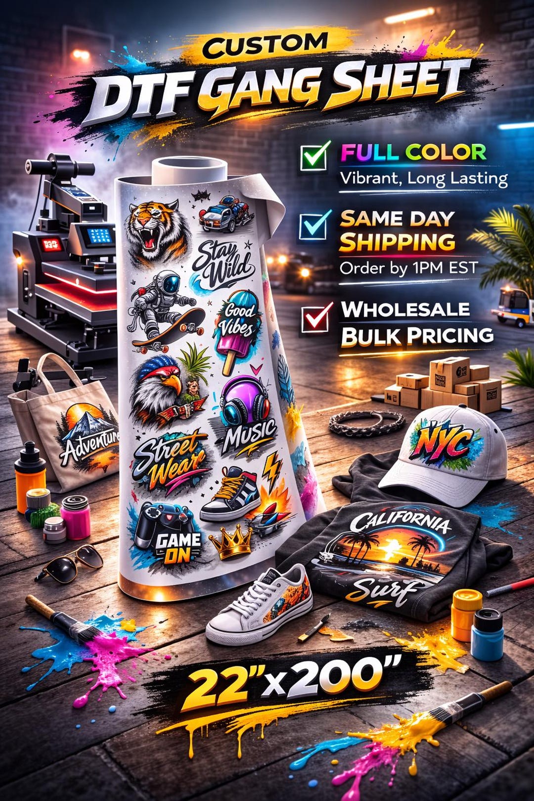 Full Color DTF Gang Sheet Print, Custom Ready to Press Heat Transfer ...