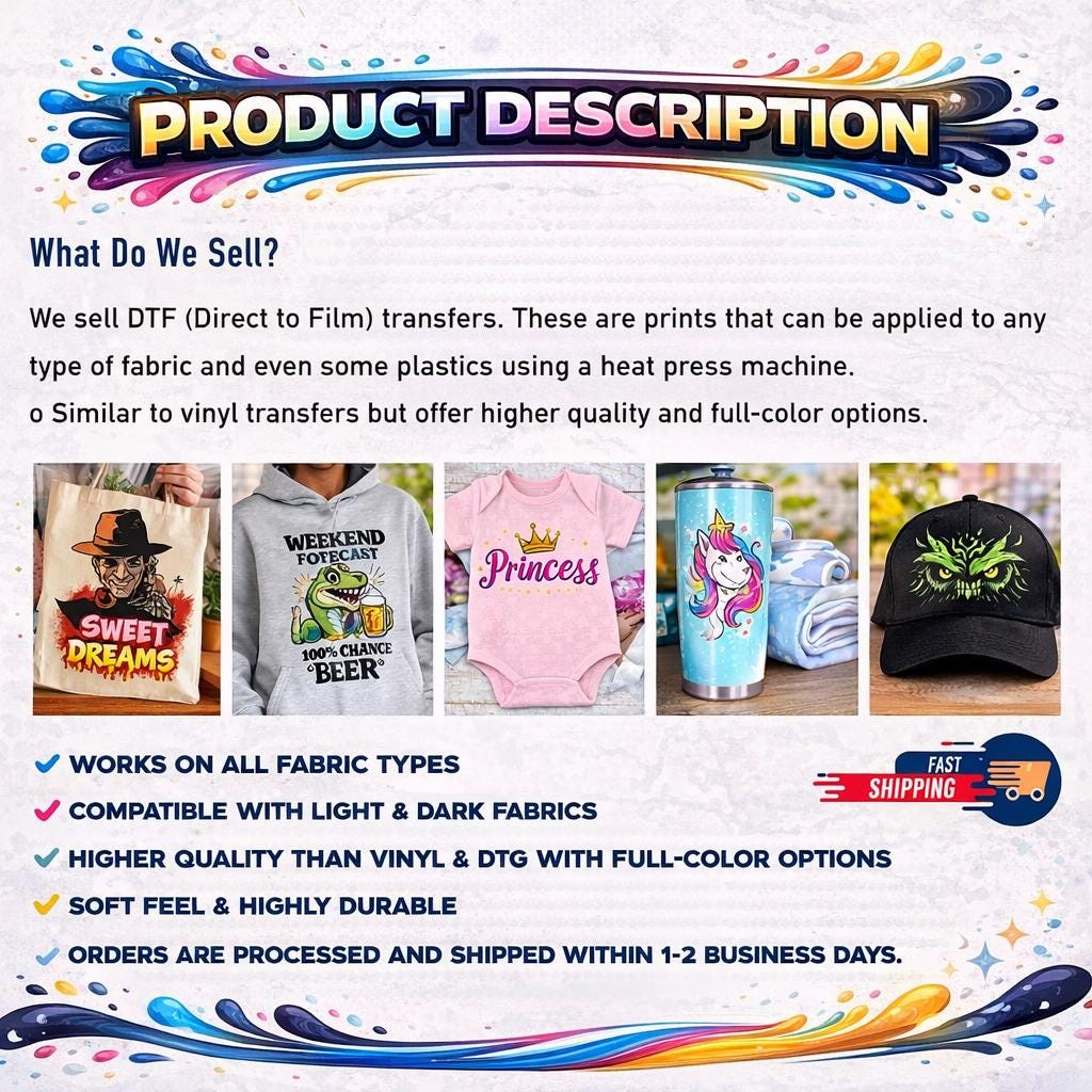 Full Color DTF Gang Sheet Print, Custom Ready to Press Heat Transfer ...