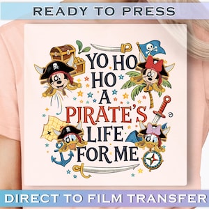 Vintage Pirate Character DTF Transfer, Yo Ho Yo Ho A Pirate's Life For Me Disney DTF Transfer, Disney Pirates of Caribbean Transfer