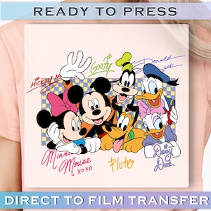 Retro Mickey & Friends Signatures DTF Transfer, Disney Balloon Characters DTF Transfer, Magical Mickey and Co Gift, Disney Matching Family