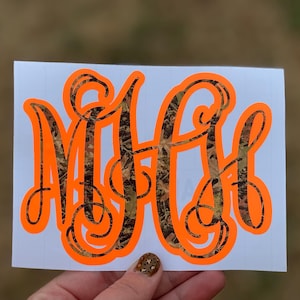 Camo Monogram Decal, Personalized Hunting Initials, Outdoor Vinyl Sticker