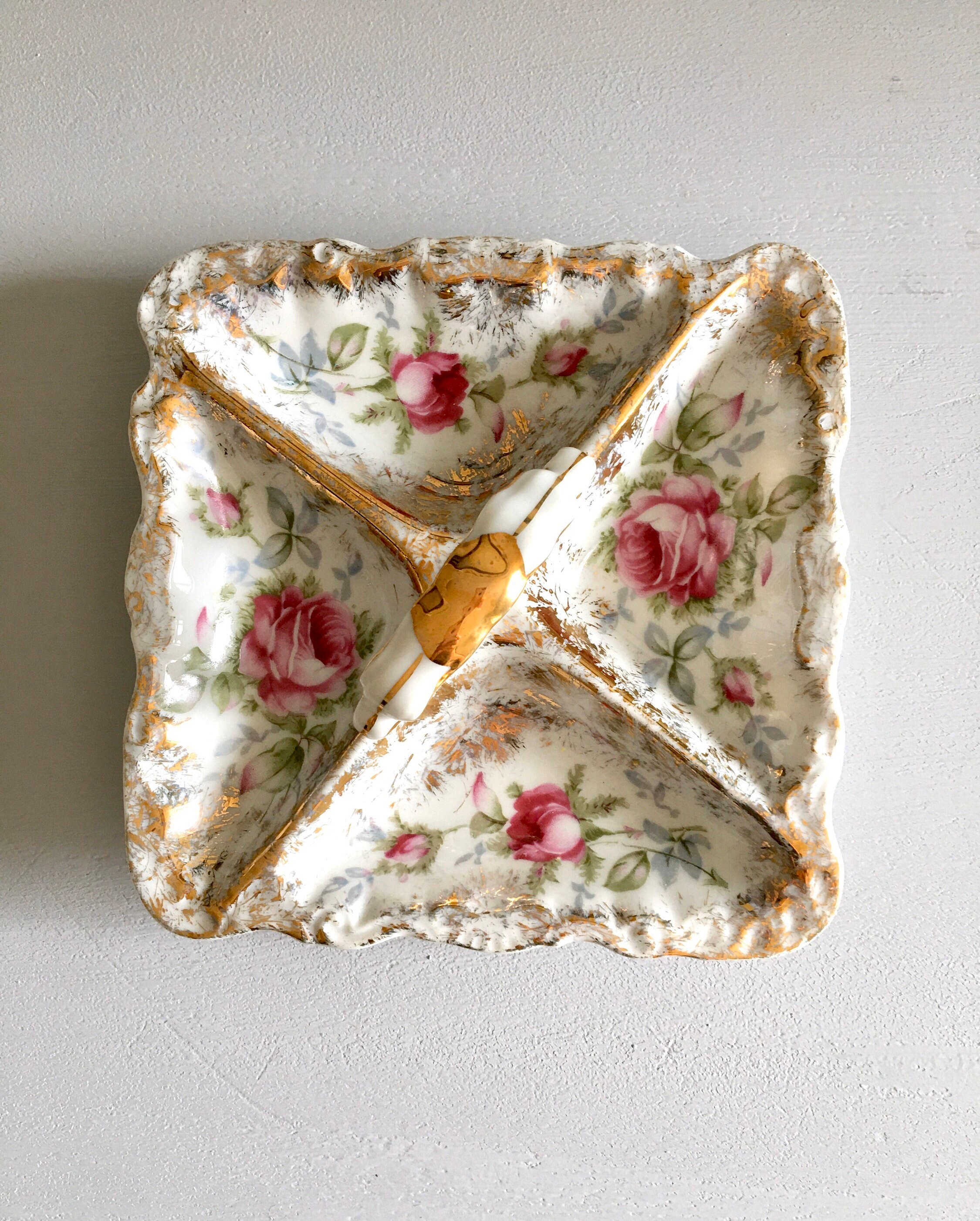 Vintage Norcrest Dresden Rose gilded candy dish accessories Etsy