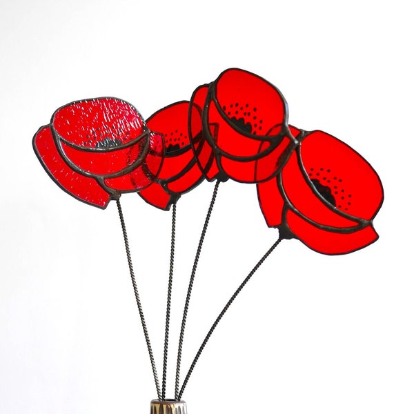 Coquelicot, fleur en verre, vitrail fait main