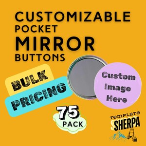 Customizable Pocket Mirror Party Favor Bulk Pricing - 75 Pack - 2" Button Mirrors