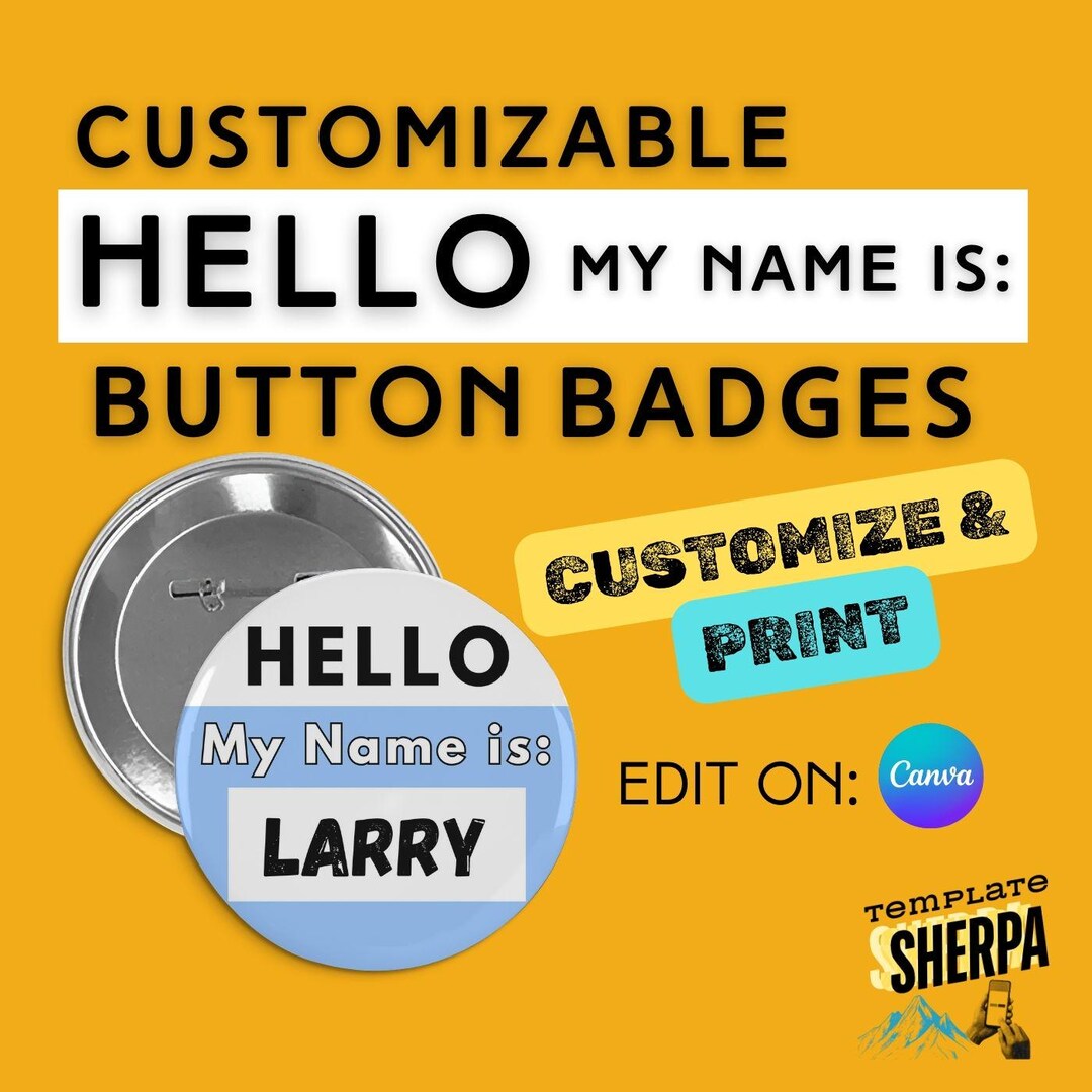 Bright Classic Printable Name Badge Canva Template - for Button Makers ...