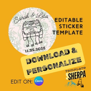 Custom Wedding Sticker Canva Template  Elopement themed - Compact SUV - Just Married