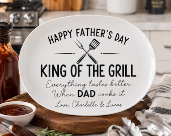 Personalisierte Vatertagsgeschenke, Grillmeister Geschenk für Papa, Benutzerdefinierte Grillplatte für Papas, Keramik Servierplatte, Benutzerdefinierte Platte,