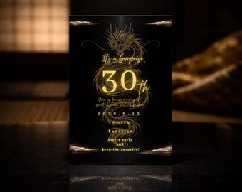 Premium Japanese 30th Birthday Invite, Luxury Black Gold Dragon, Dirty Thirty Surprise Party, Edgy Zen Aesthetic, Editable Canva Template