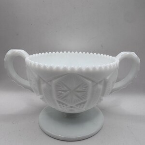Vintage McKee Toltec Milk Glass Sugar Bowl – Star Cane Pattern Footed Candy Dish