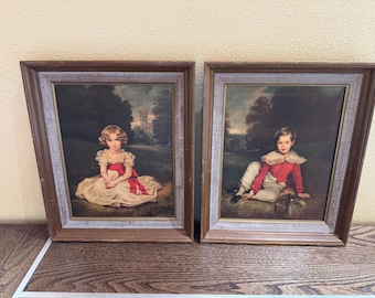 Vintage Framed Art Print Pair: "Little Princess" and "Lord Seaham" by Hans Volkmann | Victorian Style Decor | Mid-Century Lithogravures