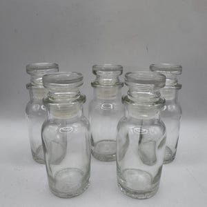 Set of 5 Vintage Clear Glass Apothecary Bottles, Japan Made Spice Jars, Mid-Century Style