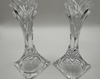 Juego de 2 candelabros de cristal transparente estilo art déco de Mikasa, 14 cm (5,5 pulgadas)