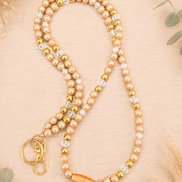 Jewelry Style Beaded Lanyard, Gold Tone or Silver Tone, Lightweight Badge Holder, Keys