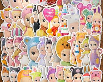 50 pegatinas Kawaii de bebé ángel, calcomanías de figuras de juguetes en caja sorpresa, gorro de animal lindo, paquete de vinilo impermeable para agenda, computadora portátil y botella de agua
