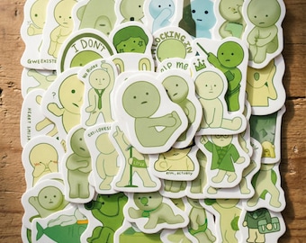50 pegatinas de alienígenas verdes adorables, calcomanías Kawaii Night Spirit, juguete sorpresa en caja, paquete de vinilo impermeable para portátil, tableta y agenda.