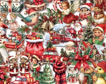 50pcs Vintage Christmas Stickers, Cozy Season Watercolor Snowman Decals, Waterproof Vinyl Pack For Kindle Laptop, Happy Mail Gift