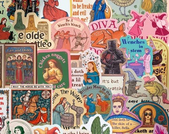 50pcs Medieval Meme Stickers, Sarcastic Renaissance Quote Decals, Waterproof Vinyl For Laptop Kindle Insert, Unhinged Gen Z Gift