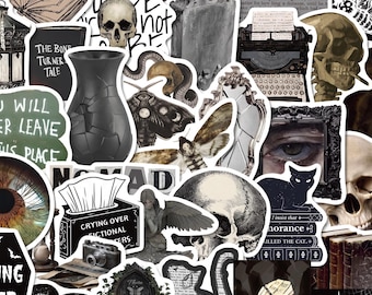 50pcs Dark Academia Stickers, Reading Addiction Raven Decals, Waterproof Vinyl Pack For Kindle Laptop Journal, Booktok Girl Gift
