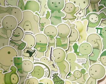 Paquete de 54 pegatinas Kawaii japonesas para Bullet Journal, calcomanías de personajes verdes adorables, pegatinas estéticas para agendas.