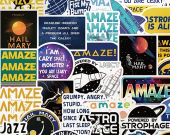 50pcs Sci Fi Space Stickers, Amaze Alien Spider Astronaut Decals, Waterproof Vinyl For Kindle Insert Laptop, Science Nerd Gift