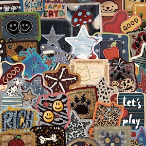 50pcs Vintage Patchwork Stickers, Stitched Star Leopard Button Decals, Waterproof Vinyl For Junk Journal Kindle, Crafter Gift