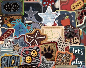 50pcs Vintage Patchwork Stickers, Stitched Star Leopard Button Decals, Waterproof Vinyl For Junk Journal Kindle, Crafter Gift